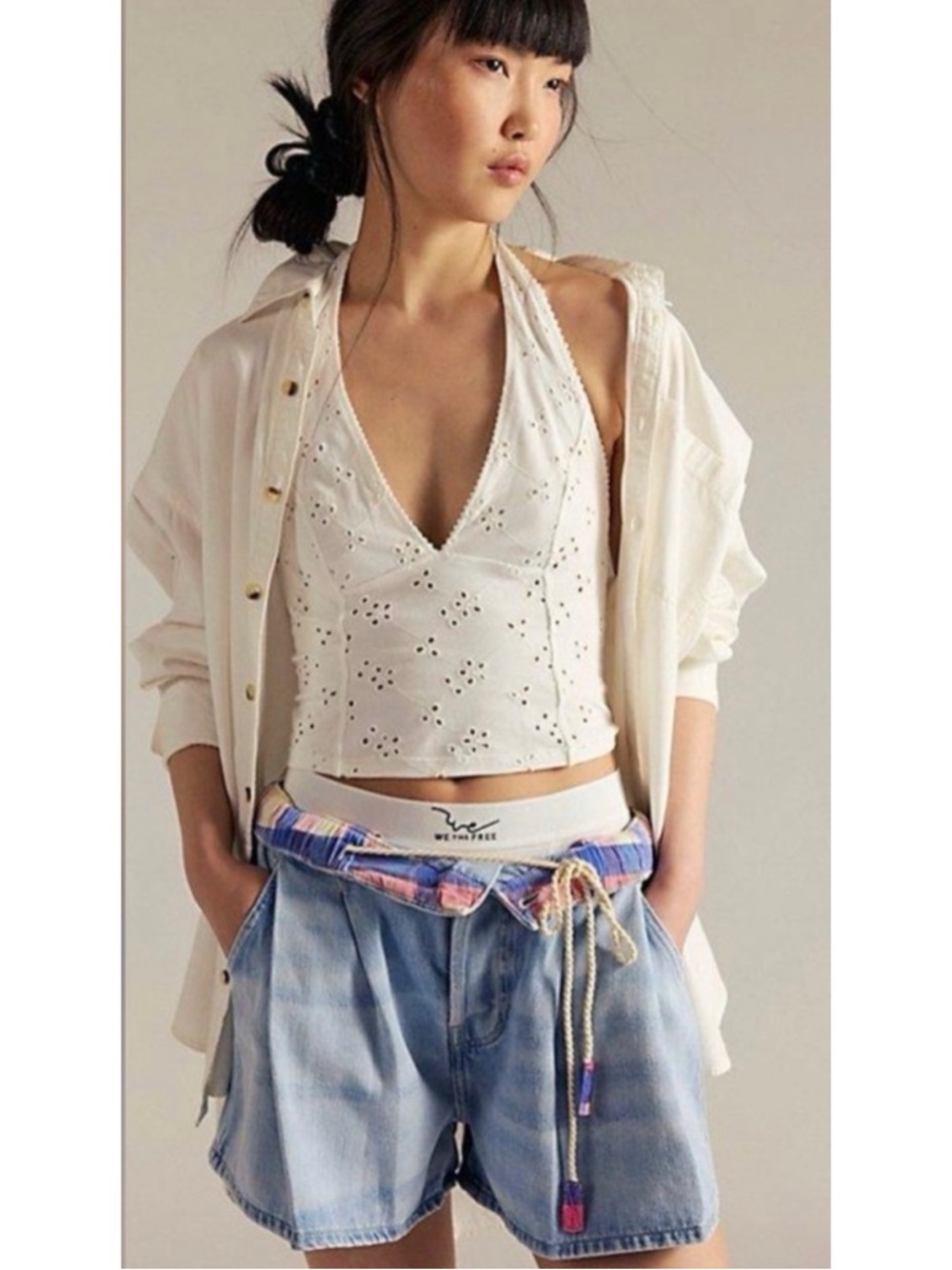 #1717 NWT Free People Clark Pleated Denim Shorts Beach Stoned Medium - Picture 2 of 8